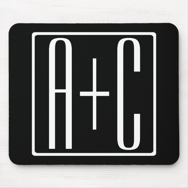 Tapis De Souris Noir & Blanc | Initiales de couples (Devant)