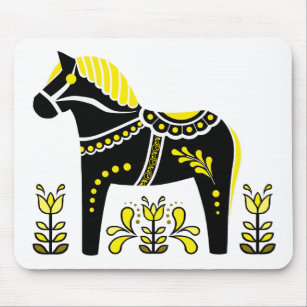 Tapis De Souris Noir/blanc/jaune Nordic Folk Dala cheval/Friésien