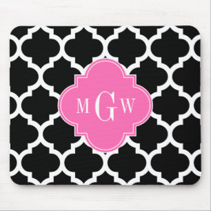 Tapis De Souris Noir Blanc Marocain #5 Rose Chaud #2 Monogramme No