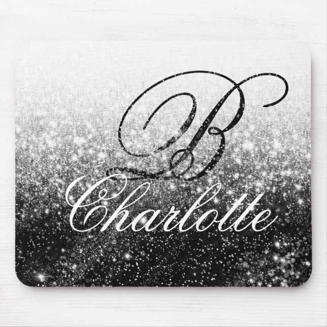 Tapis De Souris Noir blanc Parties scintillant Fille Script Nom du (Devant)