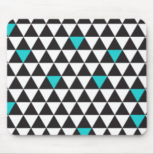 Tapis De Souris Noir Blanc Sarcelle Turquoise Triangles Géométriqu