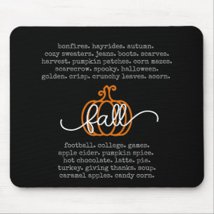 Tapis De Souris Noir Bonjour Automne Définition Mots Citrouille Au