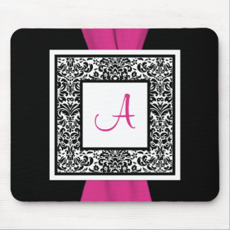 Tapis De Souris Noir de monogramme, rose, damassé blanche Mousepad