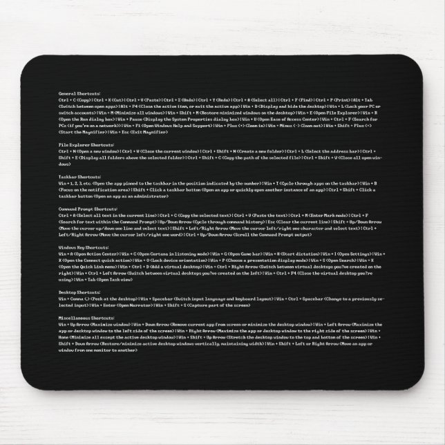 Tapis De Souris Noir de style DOS vintage avec touches de raccourc (Devant)