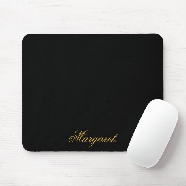 Tapis de souris noir élégant avec votre nom (Avec souris)