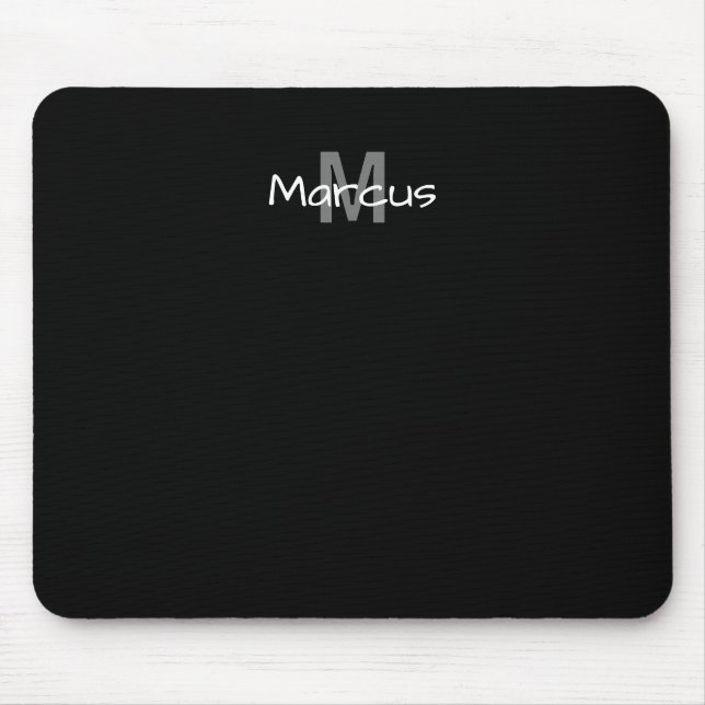 Tapis De Souris Noir Élégant Monogramme (Devant)