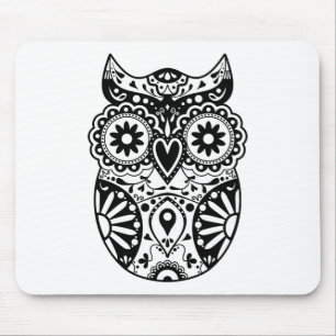 Tapis De Souris Noir et blanc de hibou de crâne de sucre