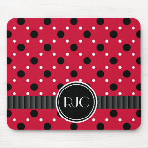 Tapis De Souris Noir et blanc de Madame Bug Spots Red personnalis