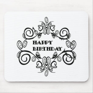 Tapis De Souris Noir Et Blanc Élégant Joyeux Anniversaire