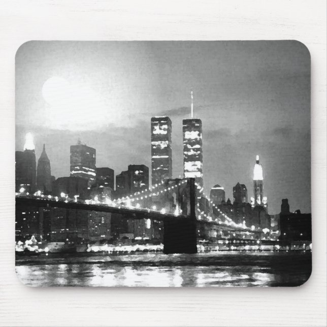 Tapis De Souris Noir et blanc New York City la nuit (Devant)