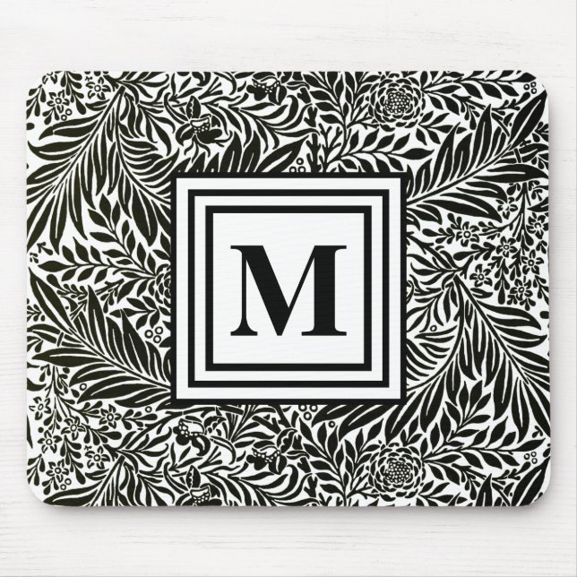Tapis De Souris Noir et blanc William Morris Monogramme initial (Devant)