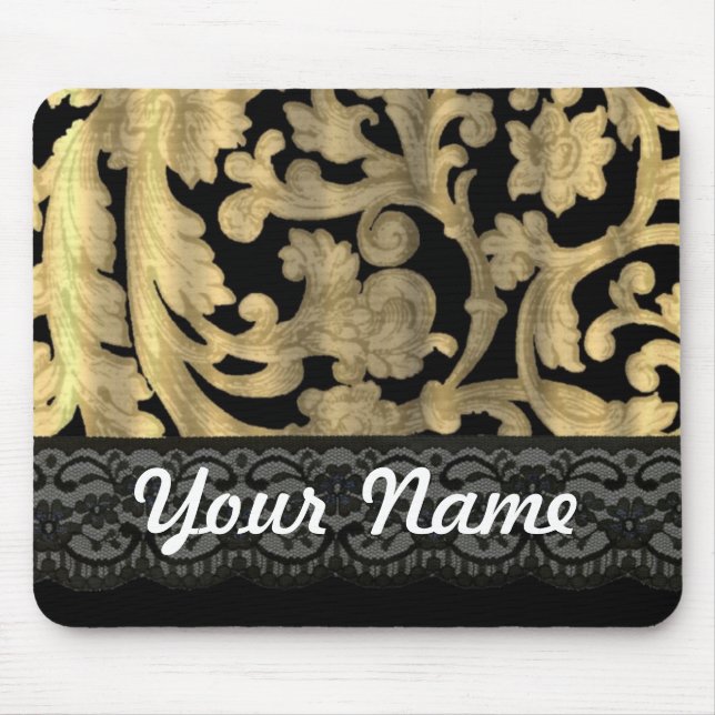 Tapis De Souris Noir et damassé de dentelle d'or (Devant)