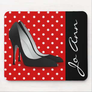 Tapis De Souris Noir Haut talons Rouge Blanc Polka Point Motif
