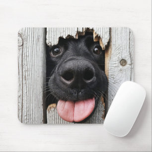 Tapis De Souris Noir Labrador Retriever Nez Dans Un Trou En Bois