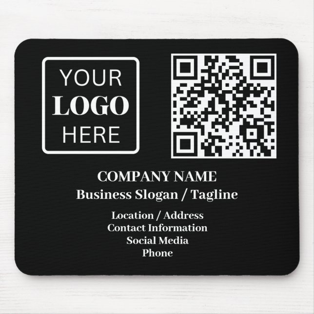 Tapis De Souris Noir moderne Nom d'entreprise Logo Code QR (Devant)
