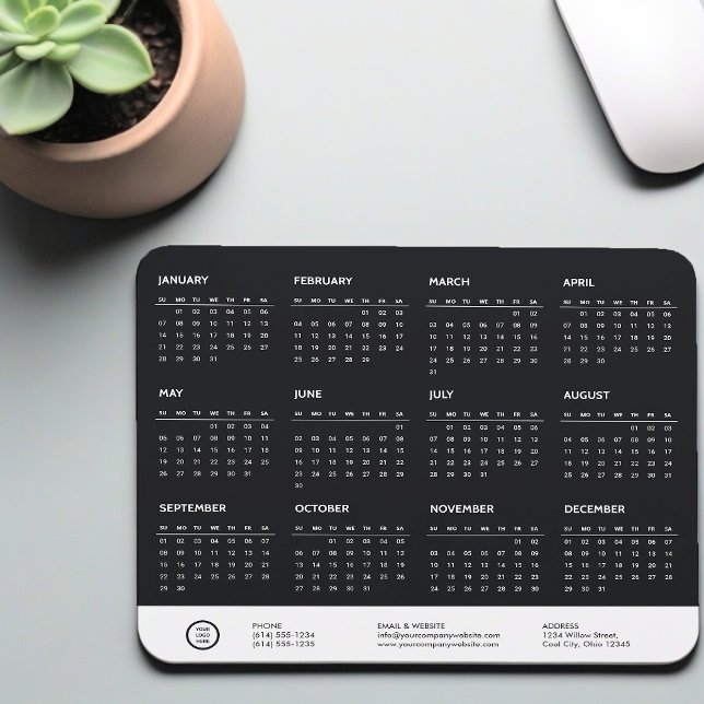 Tapis De Souris Noir personnalisable 2024 Calendrier Société Logo  (Calendar Mousepad)