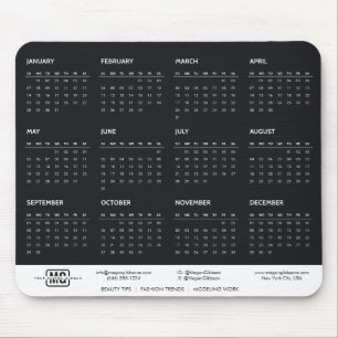 Tapis De Souris Noir personnalisable 2024 Initiales Calendrier Mon