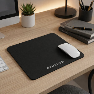 Tapis De Souris Noir personnalisé & monogramme   Design élégant