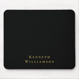 Tapis De Souris Noir Personnalisé Or Nom Minimaliste Élégant Homme