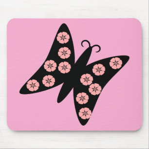 Tapis De Souris Noir & Rose Papillon Design