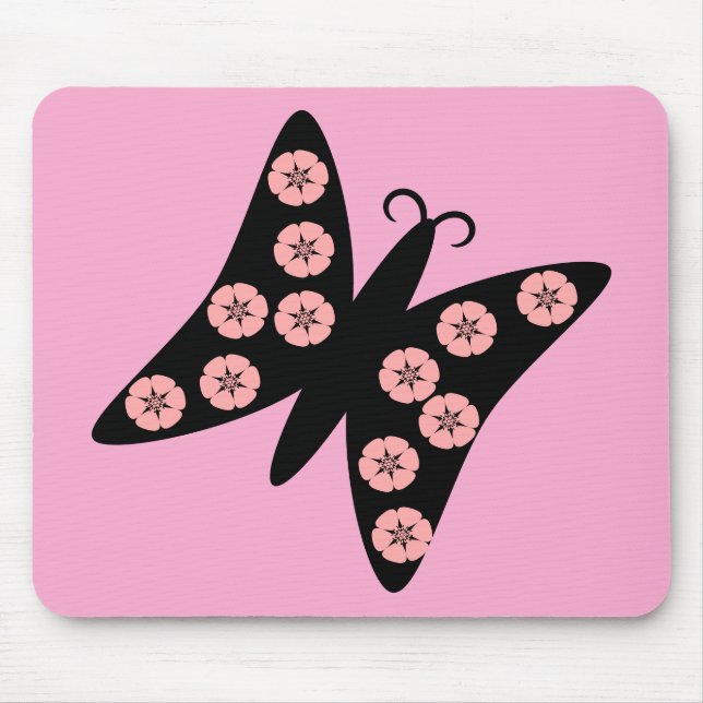 Tapis De Souris Noir & Rose Papillon Design (Devant)