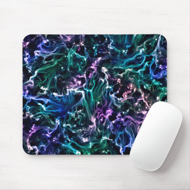 Tapis De Souris Noir rose Turquoise Cosmique Abstrait Fluide Nebul (Avec souris)