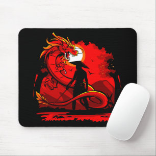 Tapis De Souris Noir Samurai Dragon Rouge Style japonais