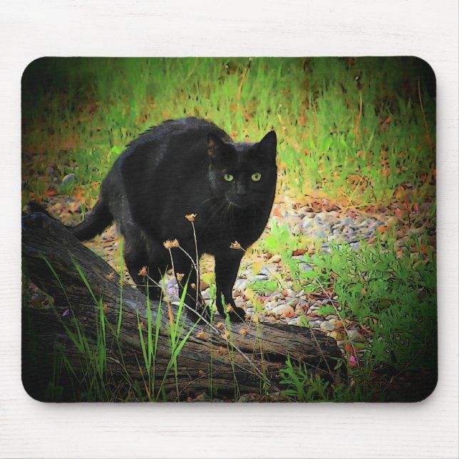 Tapis De Souris Noir sur le Chat Noir arqué vert (Devant)