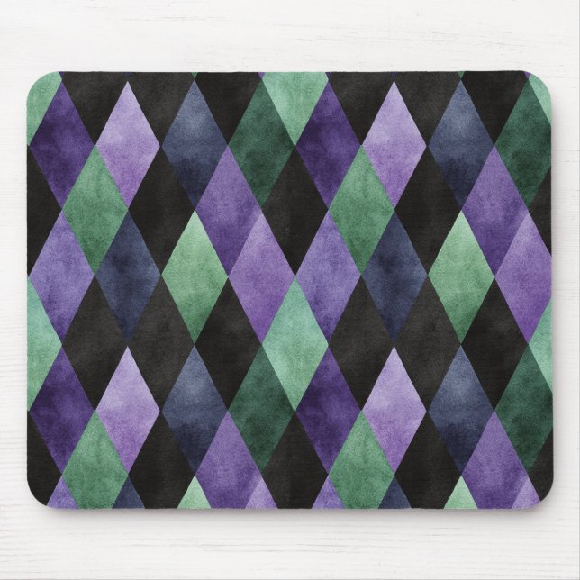 Tapis De Souris Noir Vert violet Forme de diamant Abstrait (Devant)