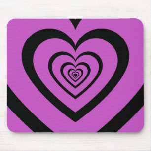 Tapis De Souris Noir violet Hypnotique Motif d'amour du coeur