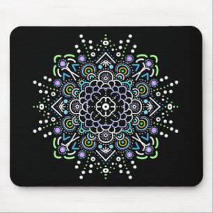 Tapis De Souris Noir, violet, vert et bleu Mandala