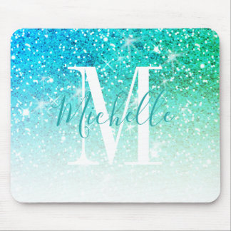 Tapis De Souris Nom bleu de monogramme d'étincelle de parties