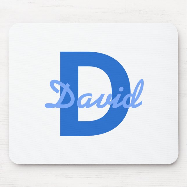 Tapis De Souris Nom Bleu & Monogramme (Devant)