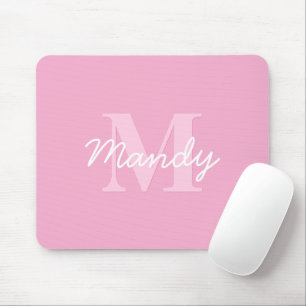 Tapis De Souris Nom cursif mignon et monogramme Rose
