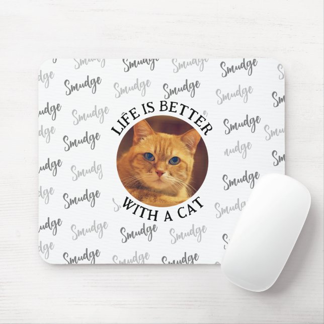 Tapis De Souris Nom de chat personnalisé Motif avec blanc photo (Avec souris)