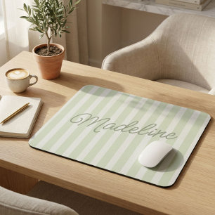 Tapis De Souris Nom de famille personnalisé bandes vert sauge