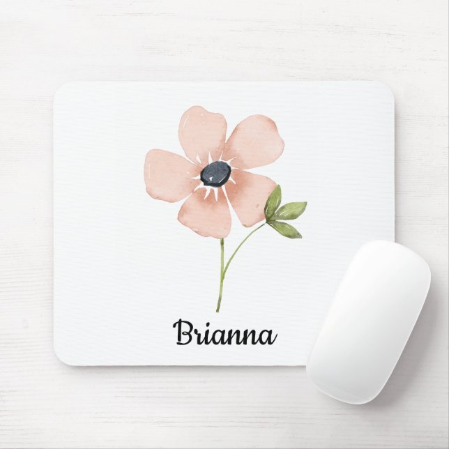 Tapis De Souris Nom de fleur aquarelle rose (Avec souris)