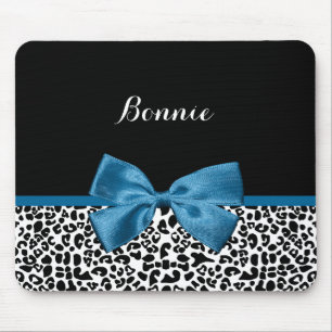 Tapis De Souris Nom de la fille Empreinte de léopard joli ruban bl