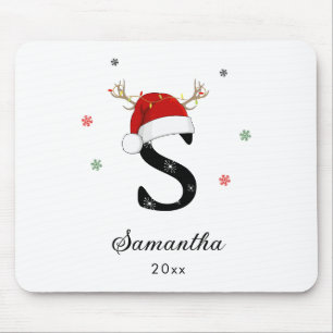 Tapis De Souris Nom de la lettre Santa Hat   Monogramme   Initiale