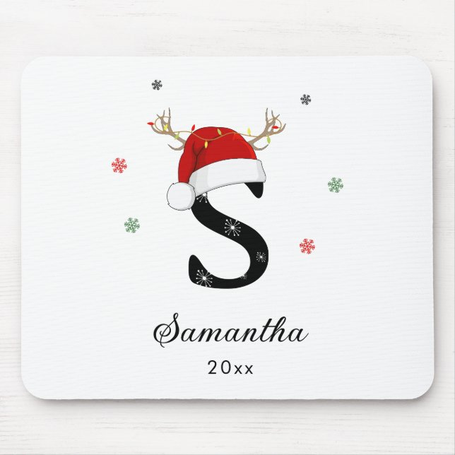 Tapis De Souris Nom de la lettre Santa Hat | Monogramme | Initiale (Devant)