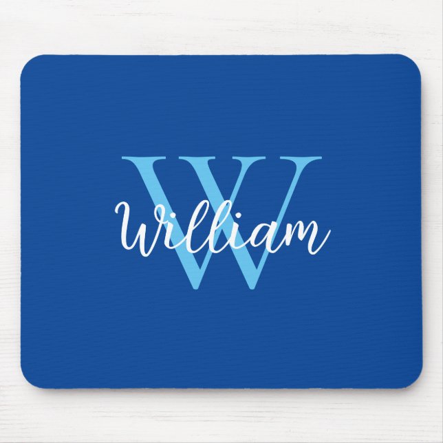 Tapis De Souris Nom de monogramme bleu personnalisé (Devant)