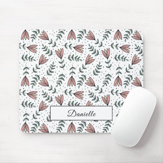 Tapis De Souris Nom de motif floral rose moderne (Avec souris)
