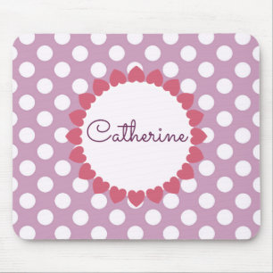 Tapis De Souris Nom de point Polka violet dans les coeurs mignon