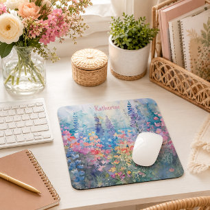 Tapis De Souris Nom de Prairie de Fleurs Sauvages à l'Aquarelle Pa