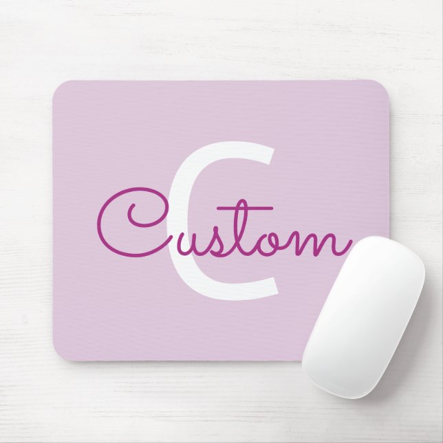 Tapis De Souris Nom de script & monogramme | Magenta & Violet clai (Avec souris)