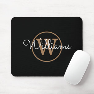 Tapis De Souris Nom de script Monogramme Or Noir