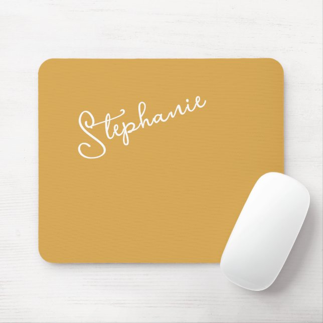 Tapis De Souris Nom de script personnalisé en or moutarde minimali (Avec souris)