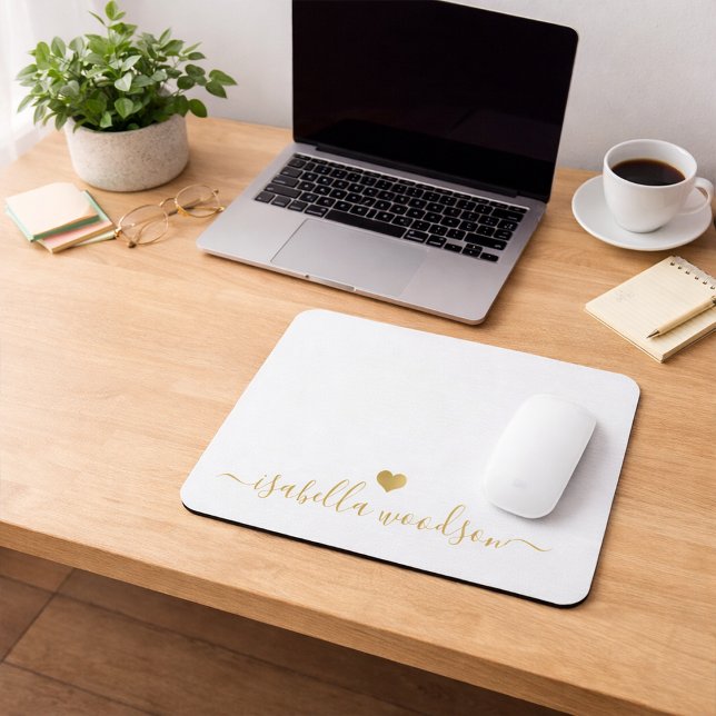 Tapis De Souris Nom de signature de script de cœur en or minimal  (Créateur téléchargé)