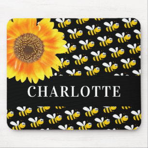 Tapis De Souris Nom de tournesol des abeilles noires