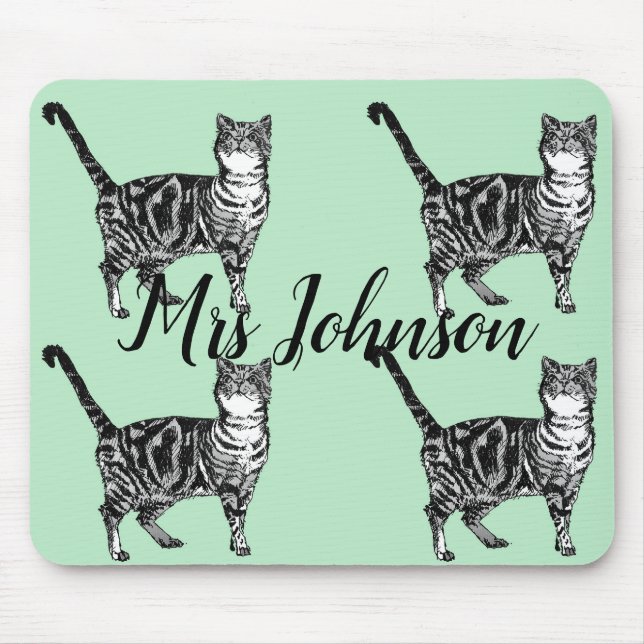 Tapis De Souris Nom des enseignants Tabby Chat Ordinateur Souris P (Devant)